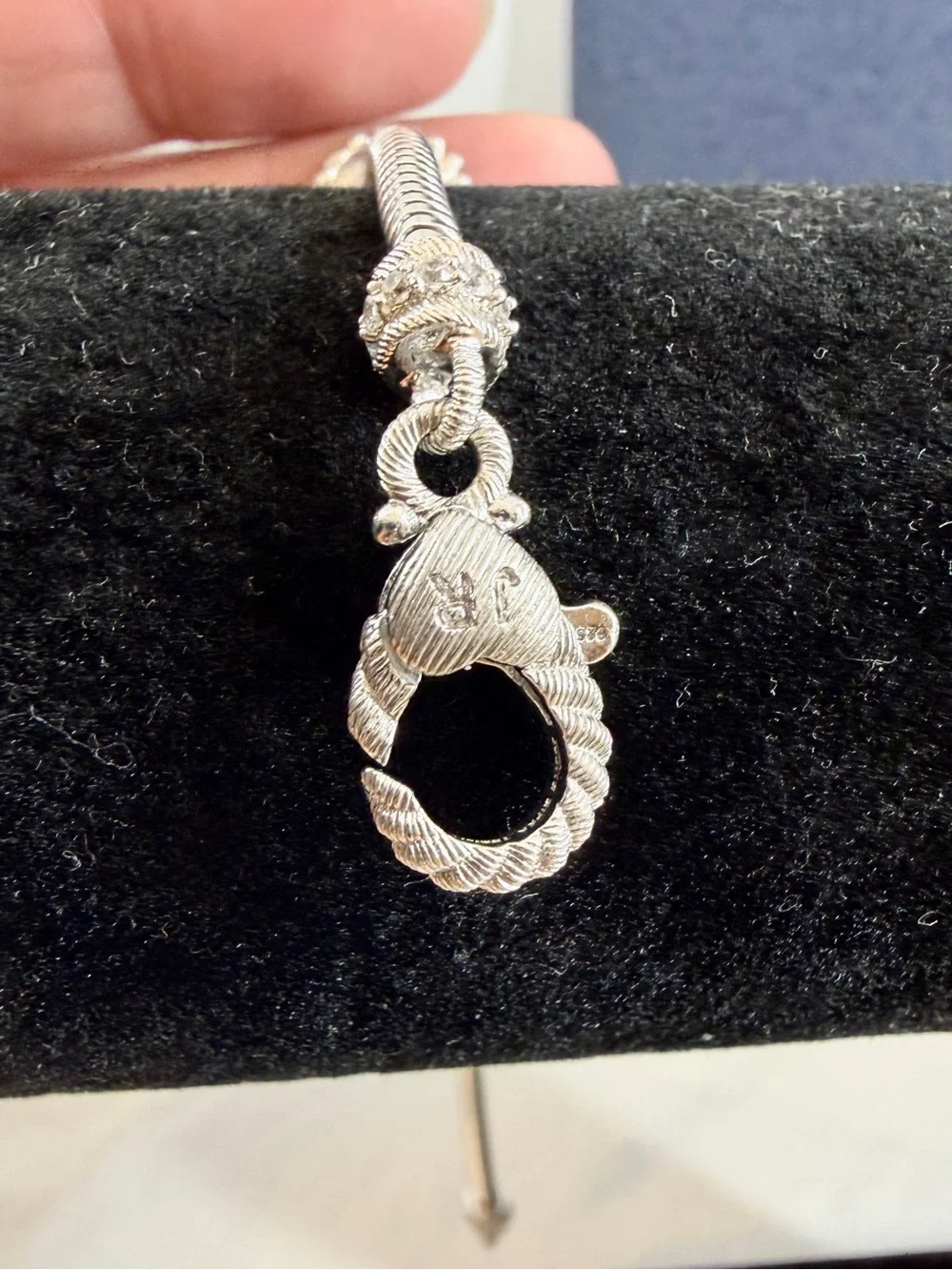 JUDITH RIPKA Sterling Silver Sparkling CZ Snake Charm Bracelet 2 Spacers; 7.5”